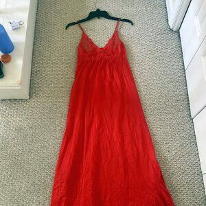 Vintage Made In California Red Orange Full Length Nylon Nightgown Slip XL